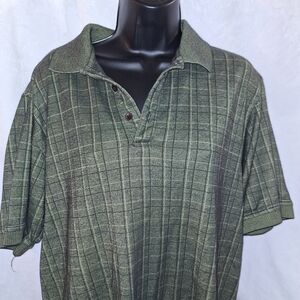 Izod Green Polo Shirt Classic Plaid Design